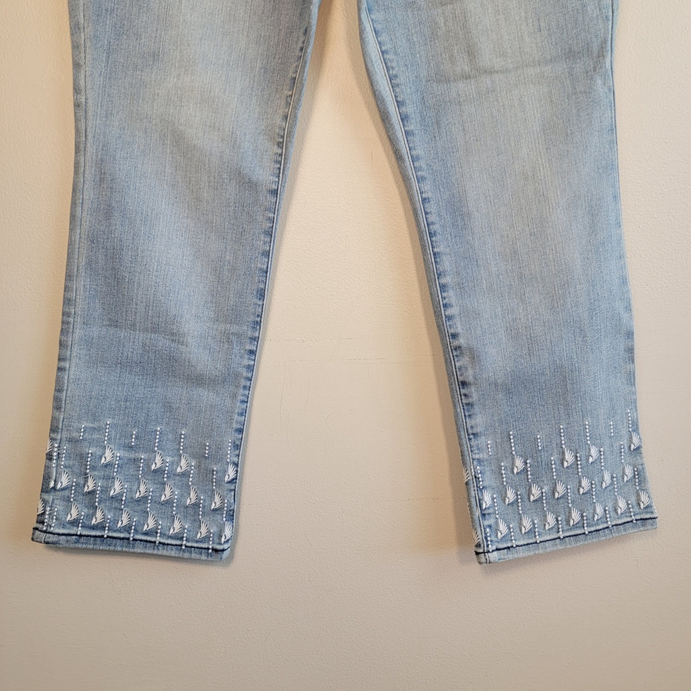 Not Your Daughters Jeans NYDJ Sheri Slim Ankle Embroidered Crop Light Wash 14 - Picture 6 of 12